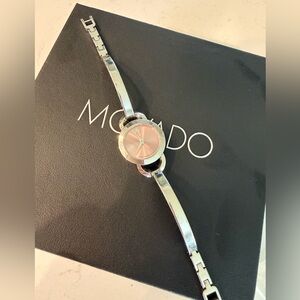 Movado Women’s Silver Bracelet Watch with Pink Dial, elegant, feminine, like new